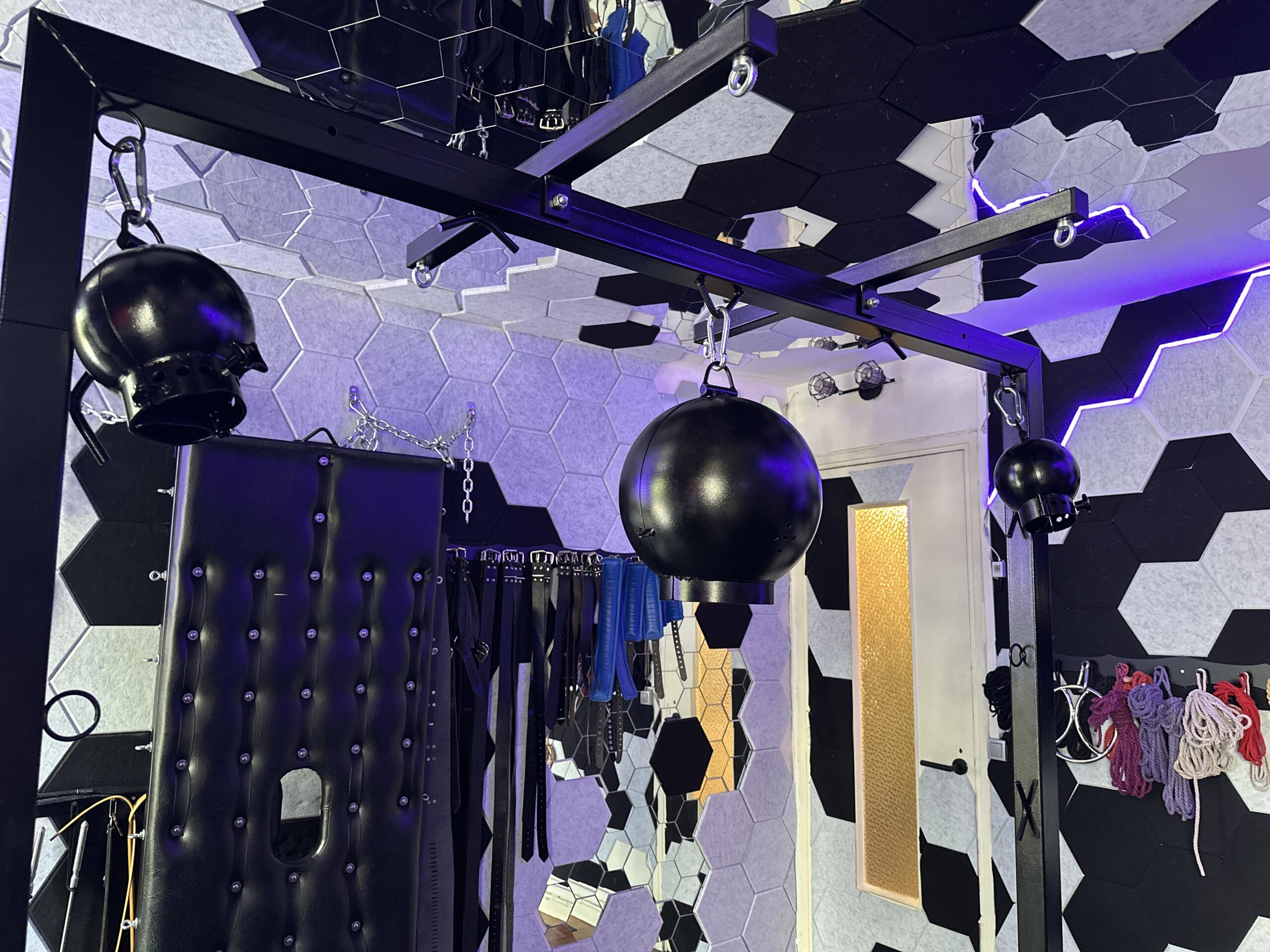 Metal Helmets suspended on the rig